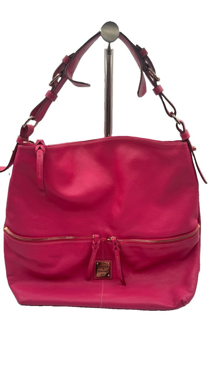 Dooney Bourke Pink Pebbled Leather Dillen Satchel Bag Double Front Pockets Read*